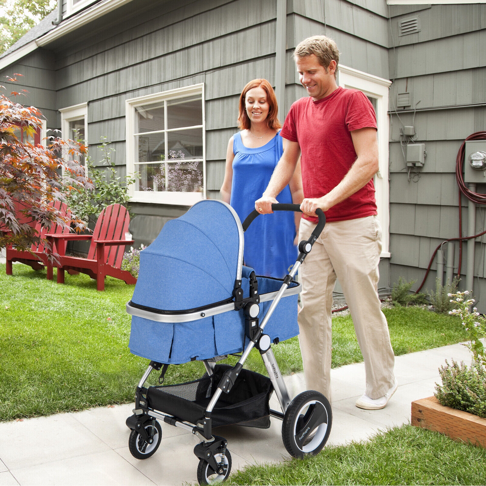 folding aluminum baby stroller baby jogger with diaper bag-blue