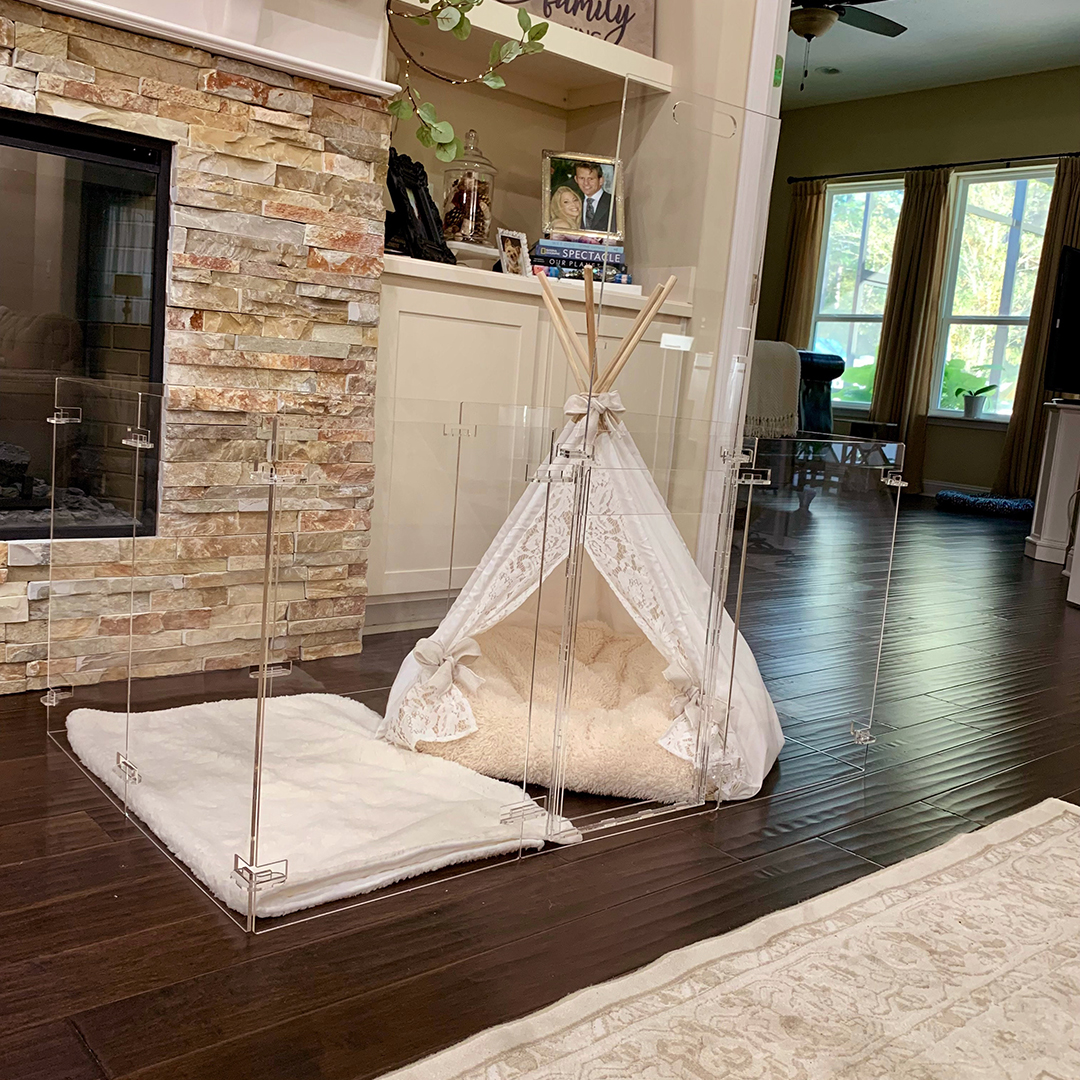 clear dog playpen, acrylic pet pen with door, transparent double dog crate, rabbit house indoor, clear puppy kennel