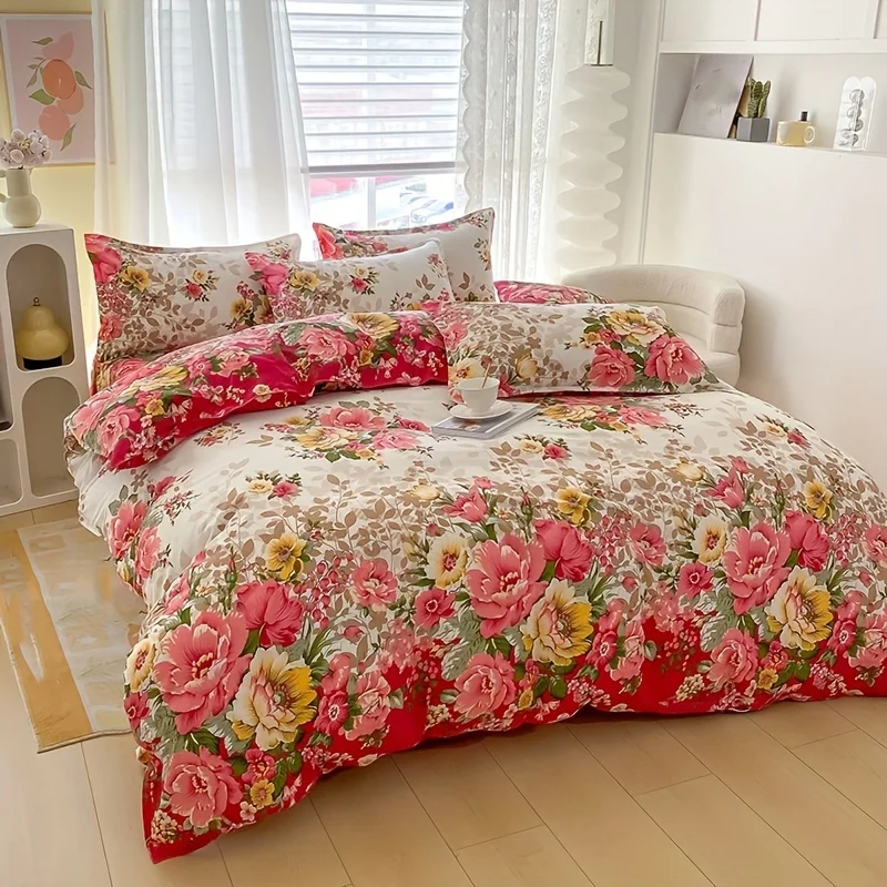 Floral Duvet Cover Set with Zipper Closure - 3 Piece Bedding Set Includes 1 Duvet Cover and 2 Pillowcases