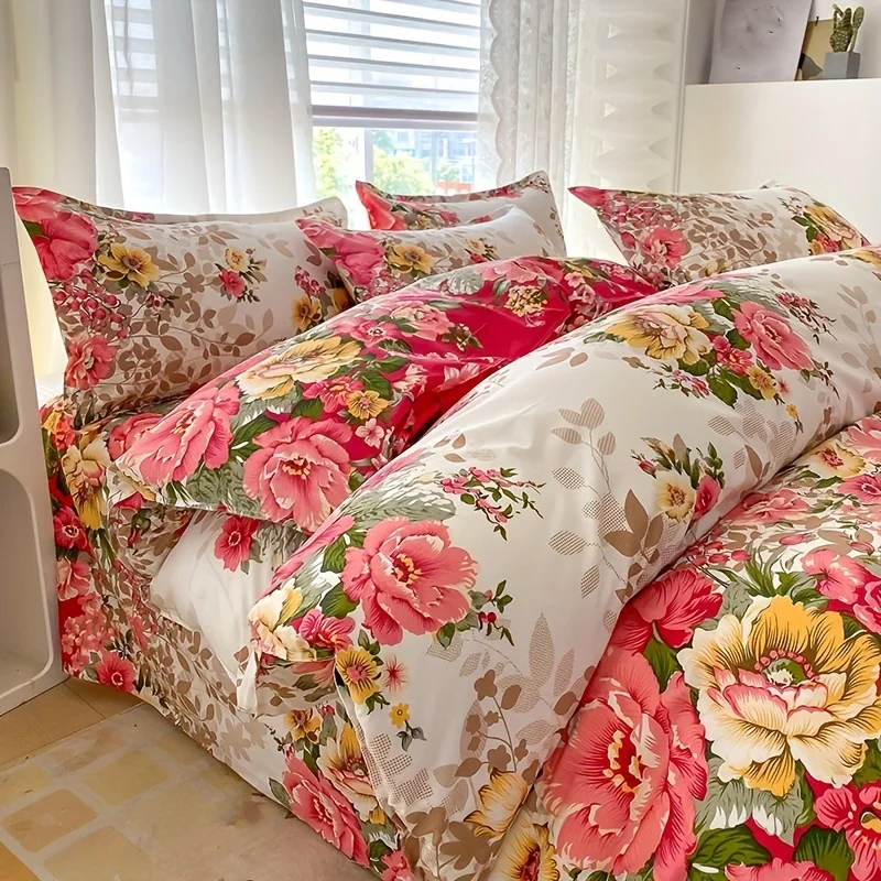 Floral Duvet Cover Set with Zipper Closure - 3 Piece Bedding Set Includes 1 Duvet Cover and 2 Pillowcases