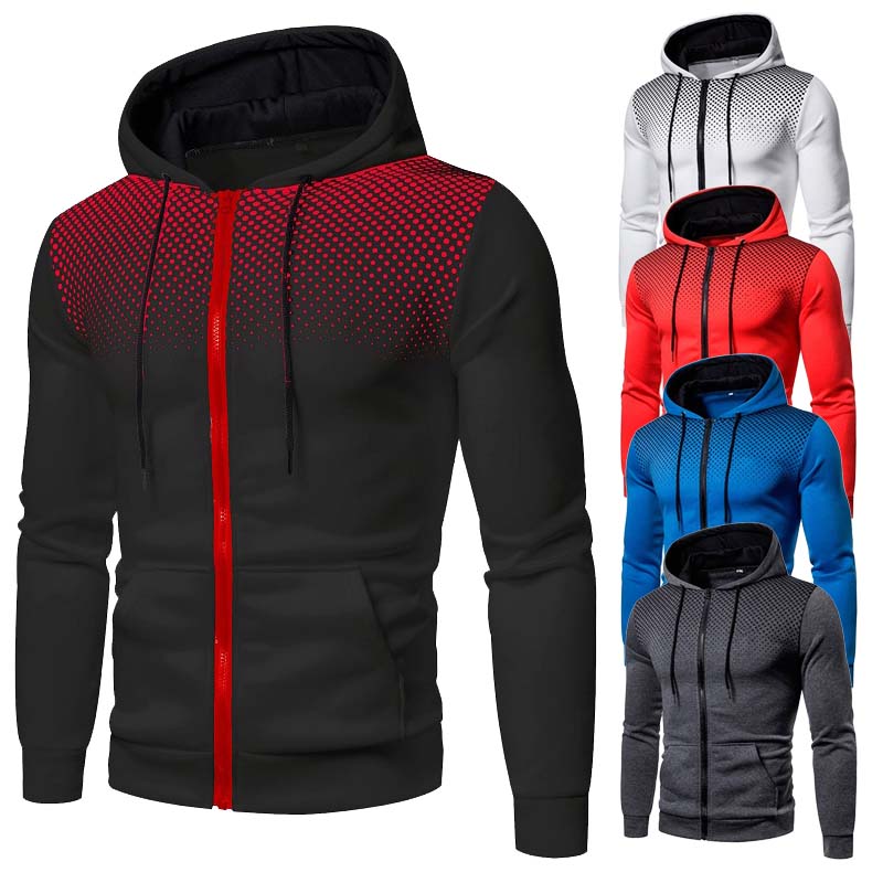 Mens Hoodie Zip Up Hoodie Sweatshirt Graphic Zipper Pocket Polka Pot Print Sports Outdoor Casual Da 1