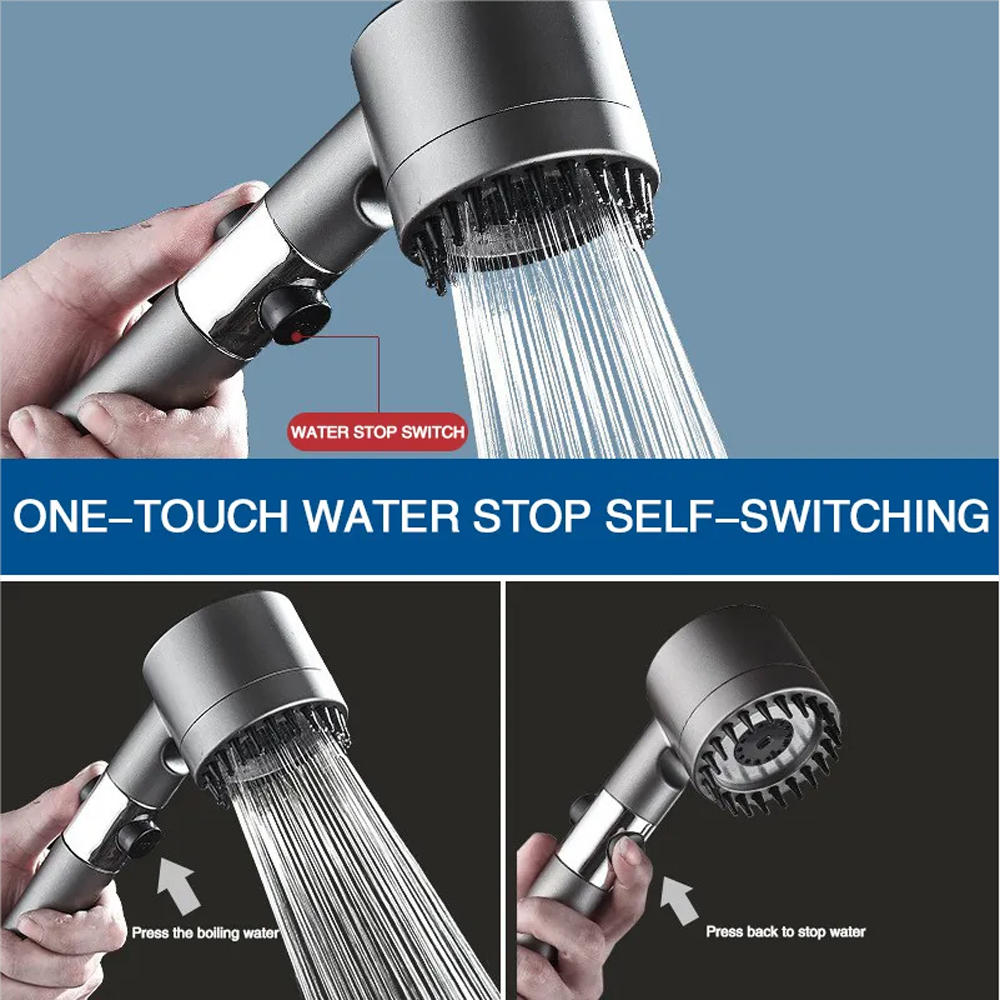 Massage Spa Pressurized Shower Head 3 Modes High Pressure Filter Rainfall Shower One-Key Stop Spray Nozzle Bathroom Acce