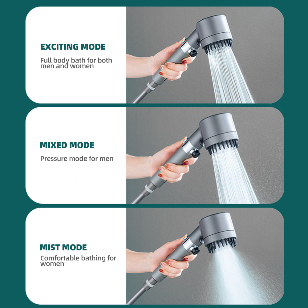 Massage Spa Pressurized Shower Head 3 Modes High Pressure Filter Rainfall Shower One-Key Stop Spray Nozzle Bathroom Acce