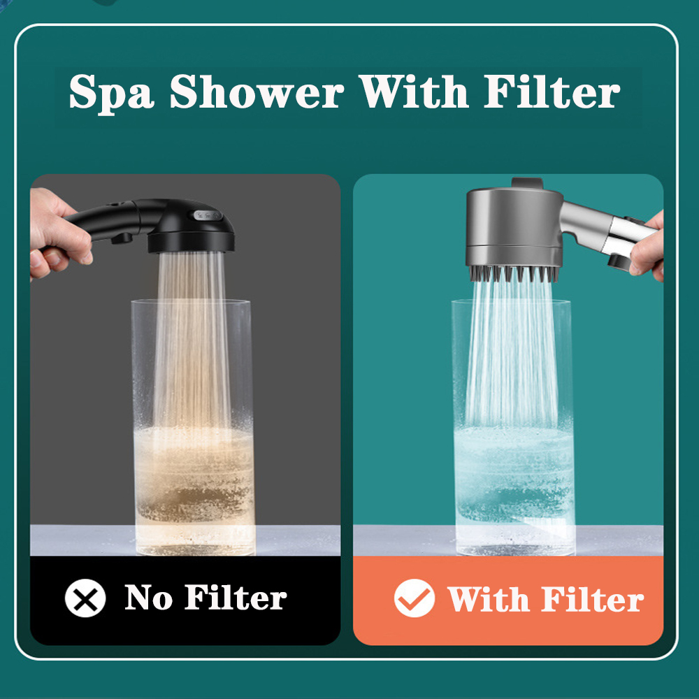 Massage Spa Pressurized Shower Head 3 Modes High Pressure Filter Rainfall Shower One-Key Stop Spray Nozzle Bathroom Accessories