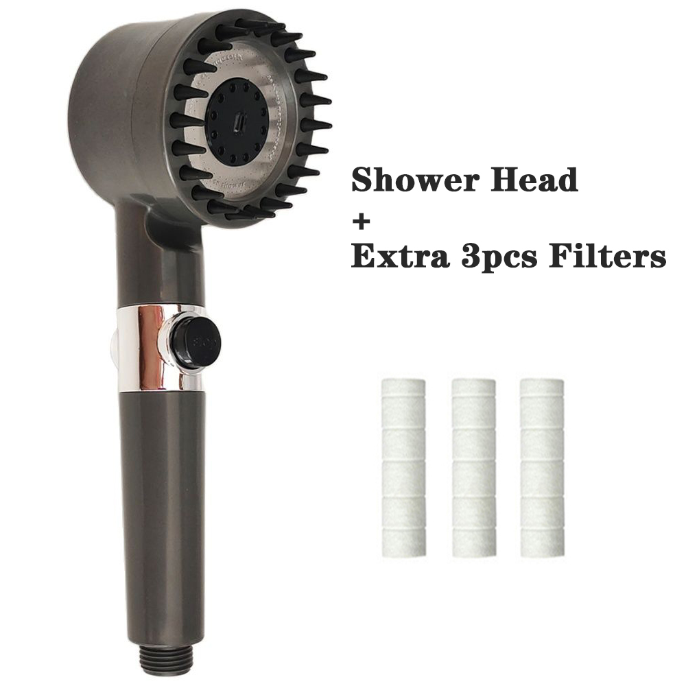 Massage Spa Pressurized Shower Head 3 Modes High Pressure Filter Rainfall Shower One-Key Stop Spray Nozzle Bathroom Accessories