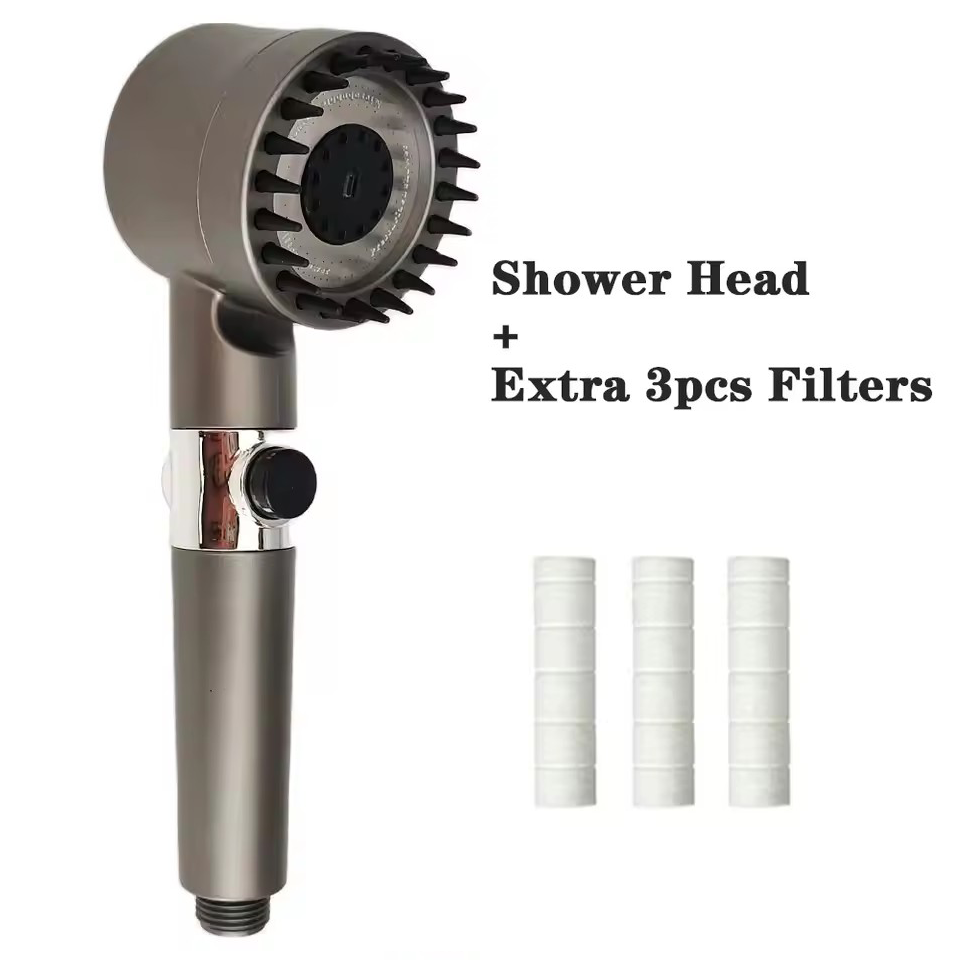 Massage Spa Pressurized Shower Head 3 Modes High Pressure Filter Rainfall Shower One-Key Stop Spray Nozzle Bathroom Accessories