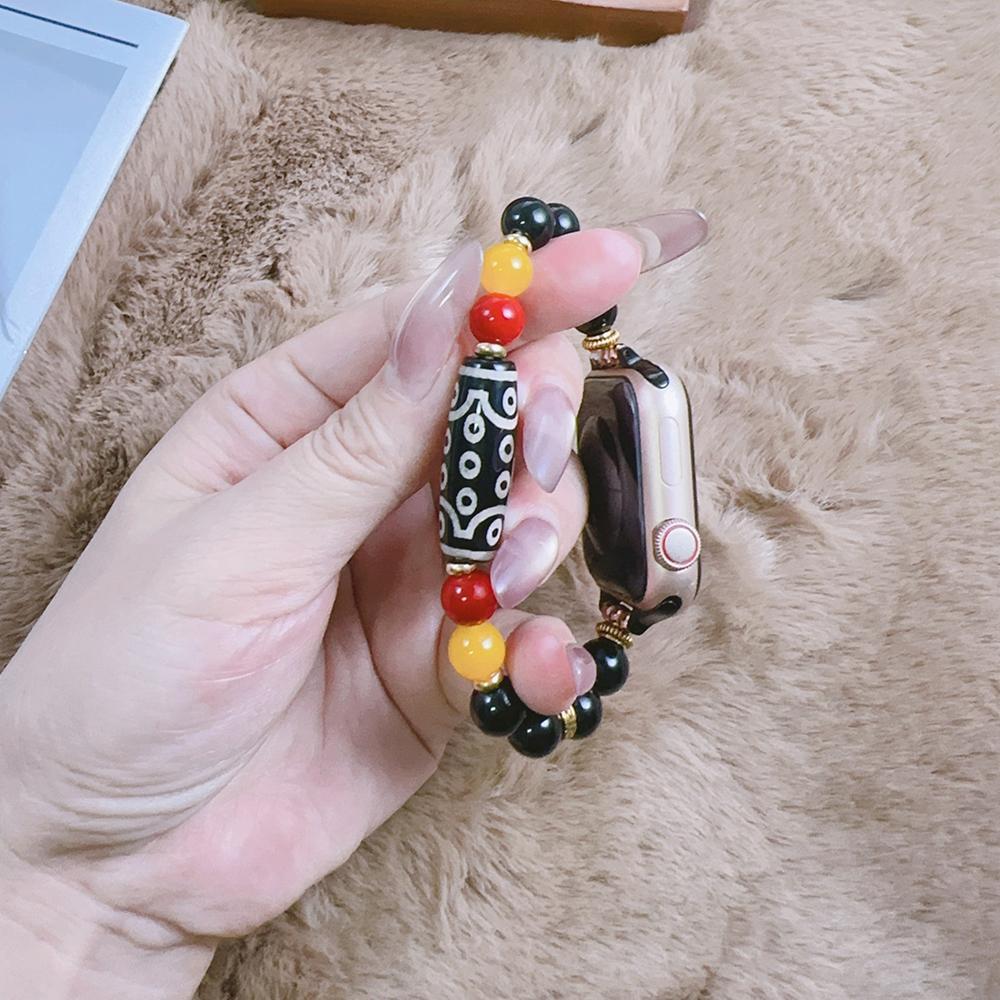 For Apple Watch 46mm / 49mm / 45mm / 44mm Tibetan Beaded Bracelet Watch Band(21-eyed Dzi Bead)