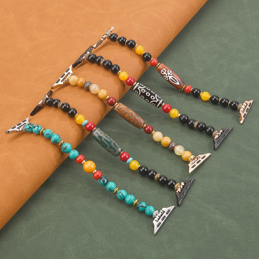For Apple Watch 46mm / 49mm / 45mm / 44mm Tibetan Beaded Bracelet Watch Band(21-eyed Dzi Bead)