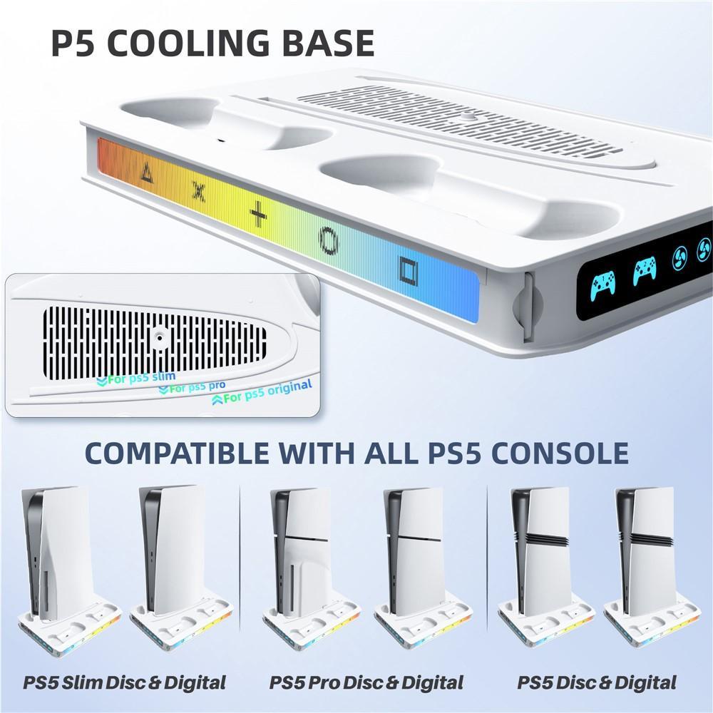 Game Console Cooling Fan Base Charger Stand For Sony PlayStation 5 Pro / 5 Slim / 5(Black)
