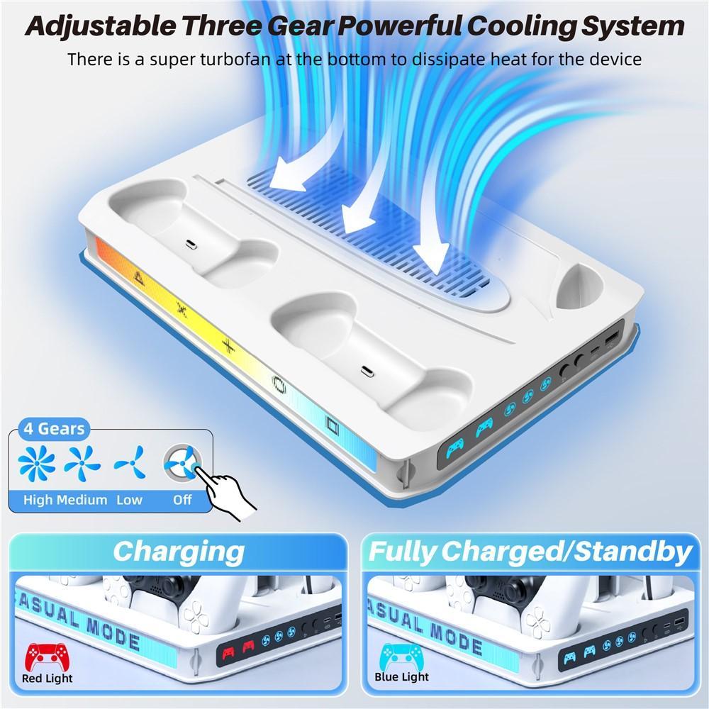 Game Console Cooling Fan Base Charger Stand For Sony PlayStation 5 Pro / 5 Slim / 5(Black)