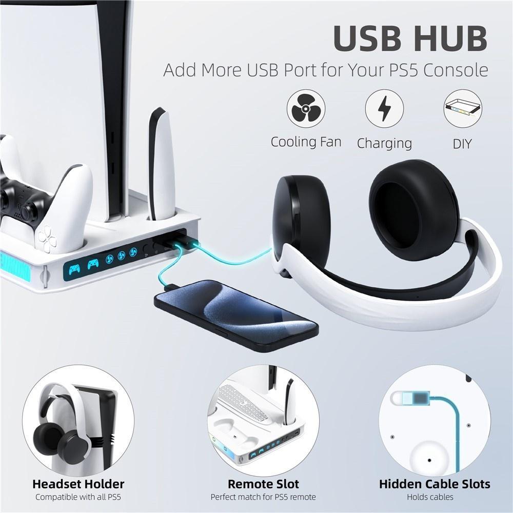Game Console Cooling Fan Base Charger Stand For Sony PlayStation 5 Pro / 5 Slim / 5(Black)