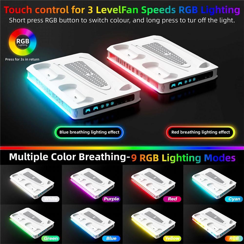 Game Console Cooling Fan Base Charger Stand For Sony PlayStation 5 Pro / 5 Slim / 5(Black)