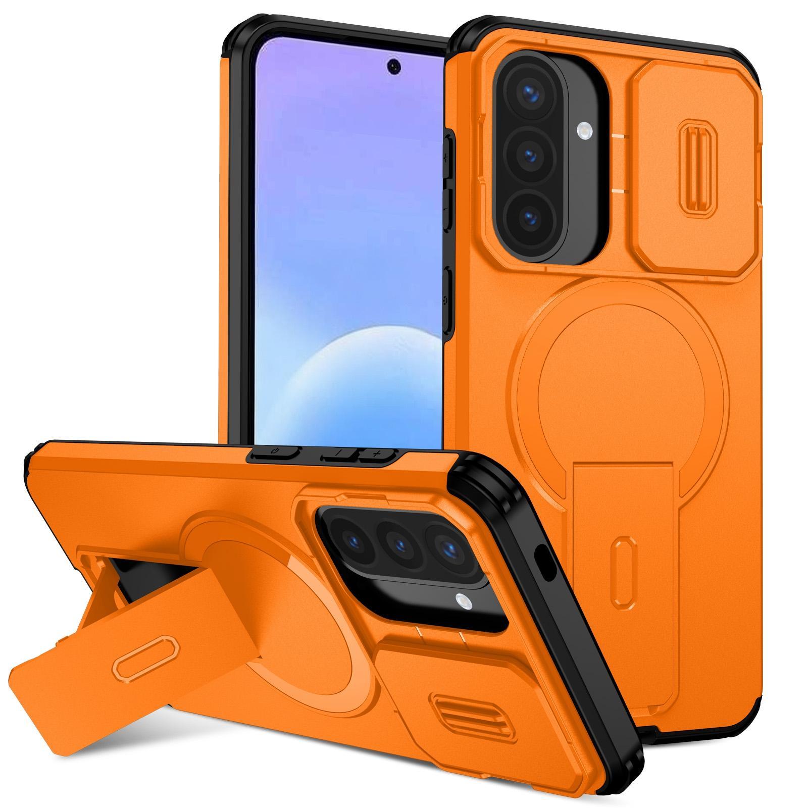 For Samsung Galaxy A57 5G Sliding Camshield MagSafe Holder Phone Case(Orange)