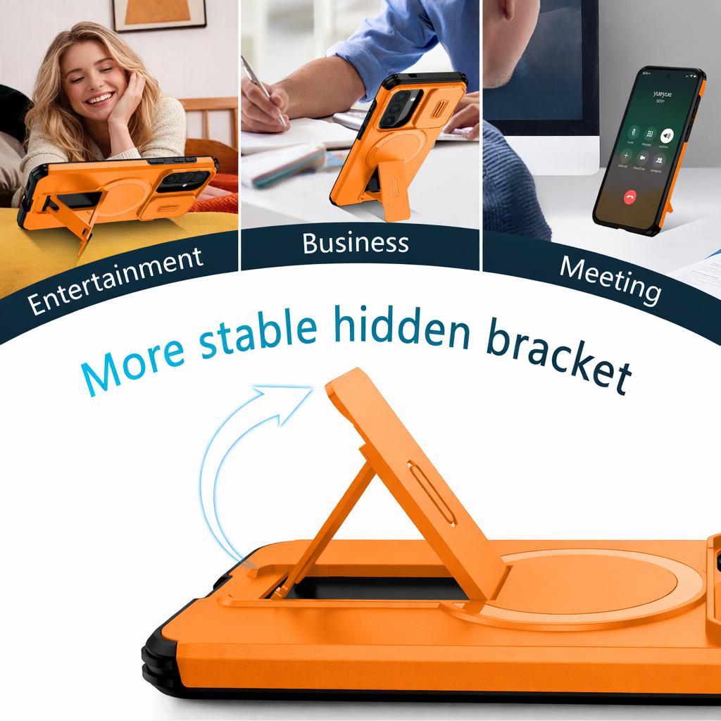 For Samsung Galaxy A57 5G Sliding Camshield MagSafe Holder Phone Case(Orange)