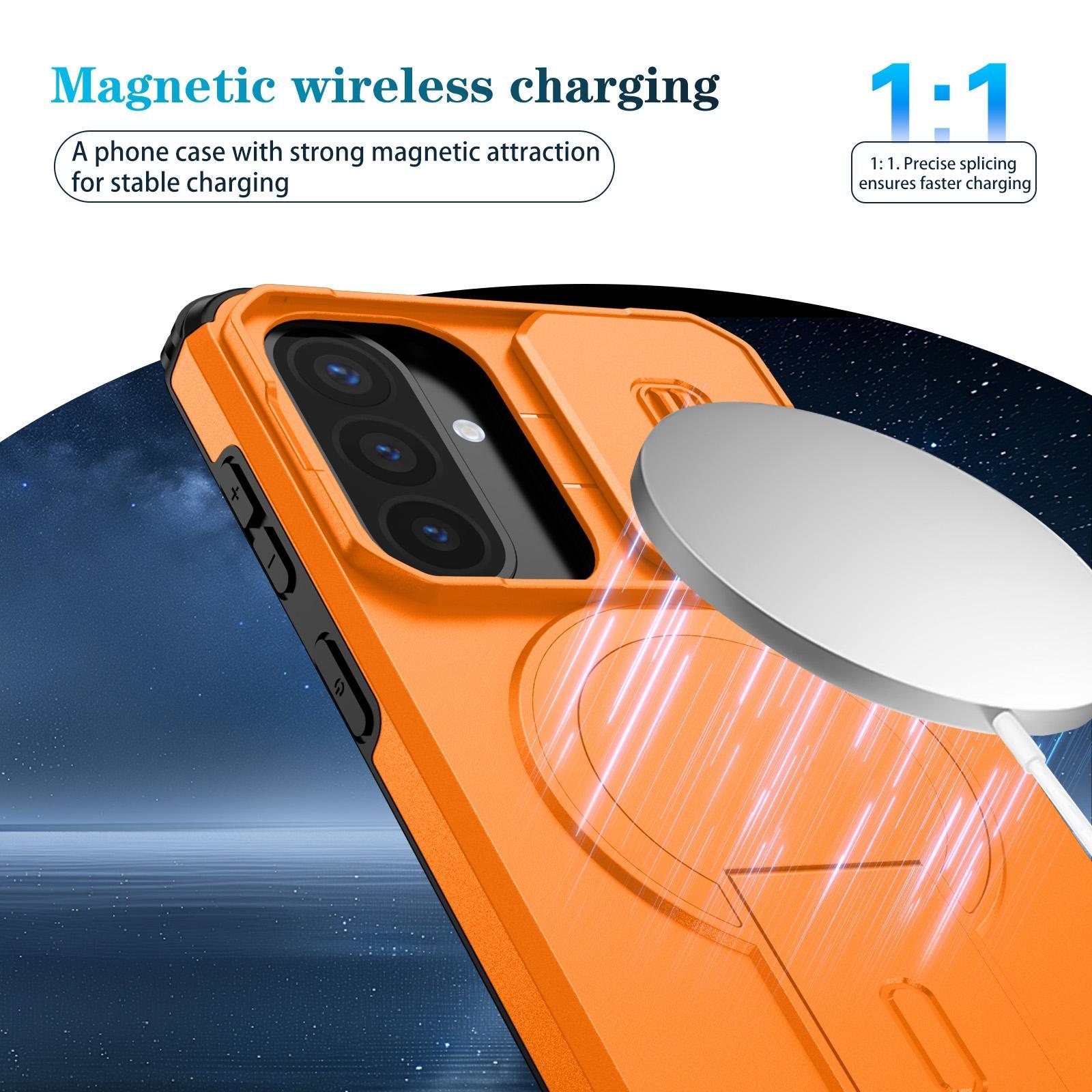 For Samsung Galaxy A57 5G Sliding Camshield MagSafe Holder Phone Case(Orange)