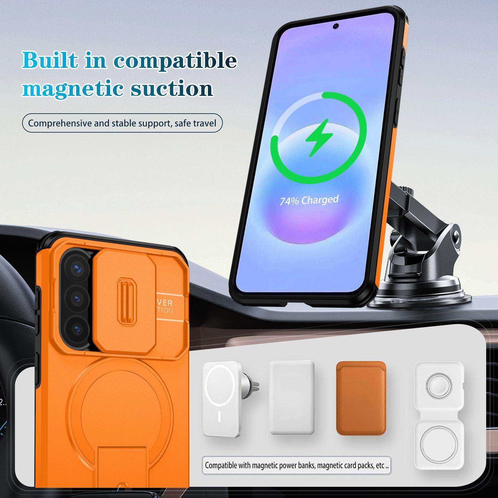 For Samsung Galaxy A57 5G Sliding Camshield MagSafe Holder Phone Case(Orange)