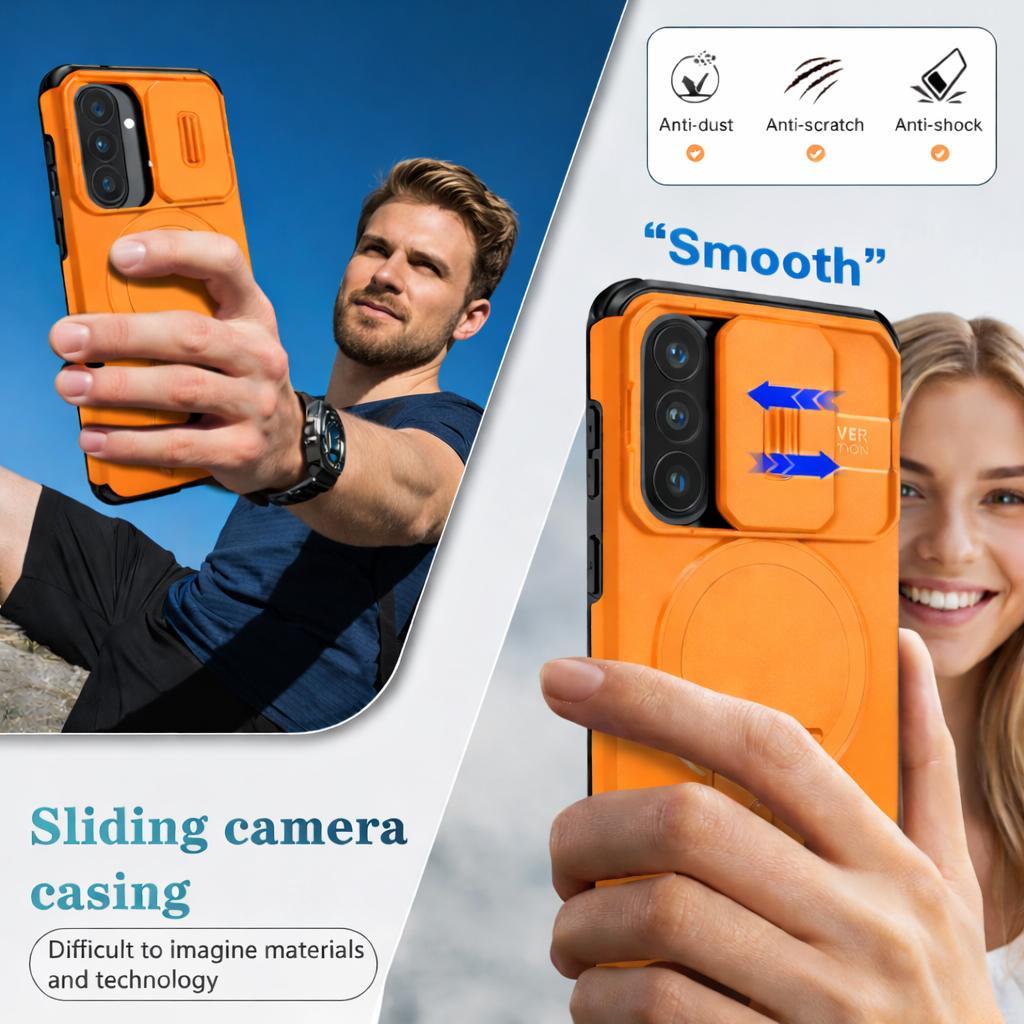 For Samsung Galaxy A57 5G Sliding Camshield MagSafe Holder Phone Case(Orange)