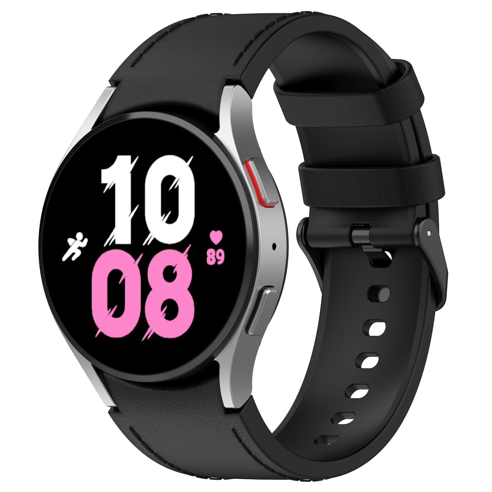 for samsung galaxy watch 6 classic silicone leather black buckle watch band(black)