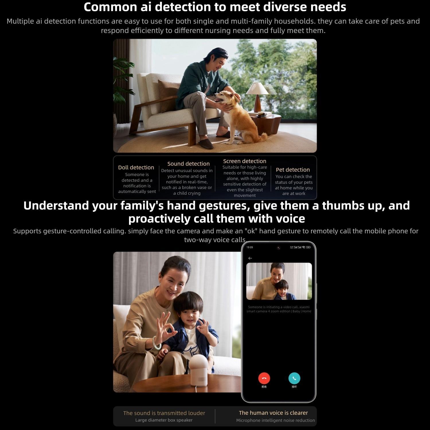 Original Xiaomi Mijia Smart Camera 4 9X Zoom Edition Baby Pet AI Facial Recognition Gesture Call Two-way Voice Camera For Mi Home APP, Plug:US Plug(White)
