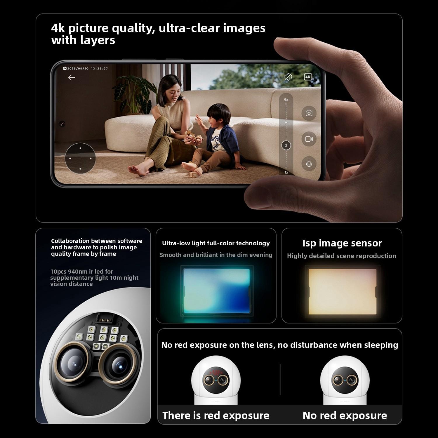 Original Xiaomi Mijia Smart Camera 4 9X Zoom Edition Baby Pet AI Facial Recognition Gesture Call Two-way Voice Camera For Mi Home APP, Plug:US Plug(White)