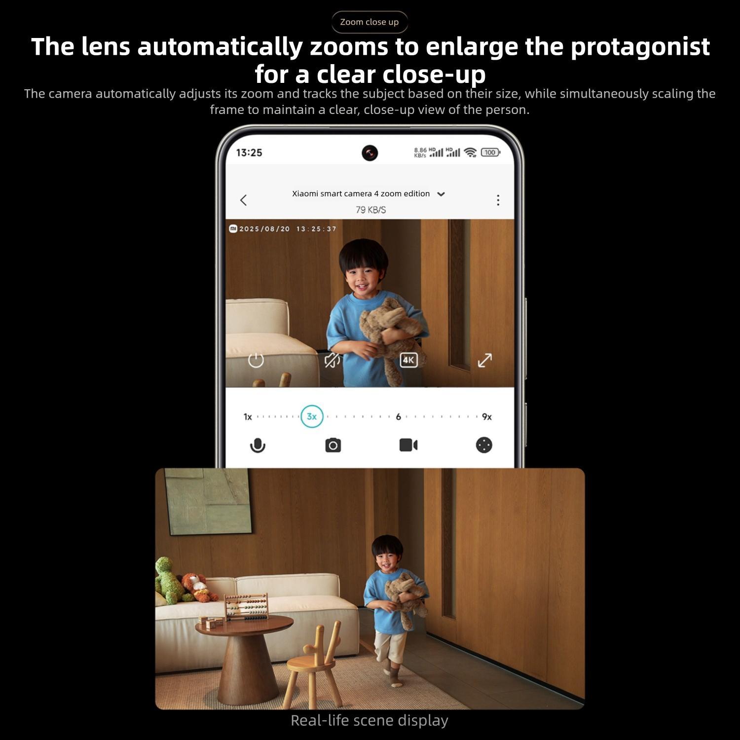 Original Xiaomi Mijia Smart Camera 4 9X Zoom Edition Baby Pet AI Facial Recognition Gesture Call Two-way Voice Camera For Mi Home APP, Plug:US Plug(White)