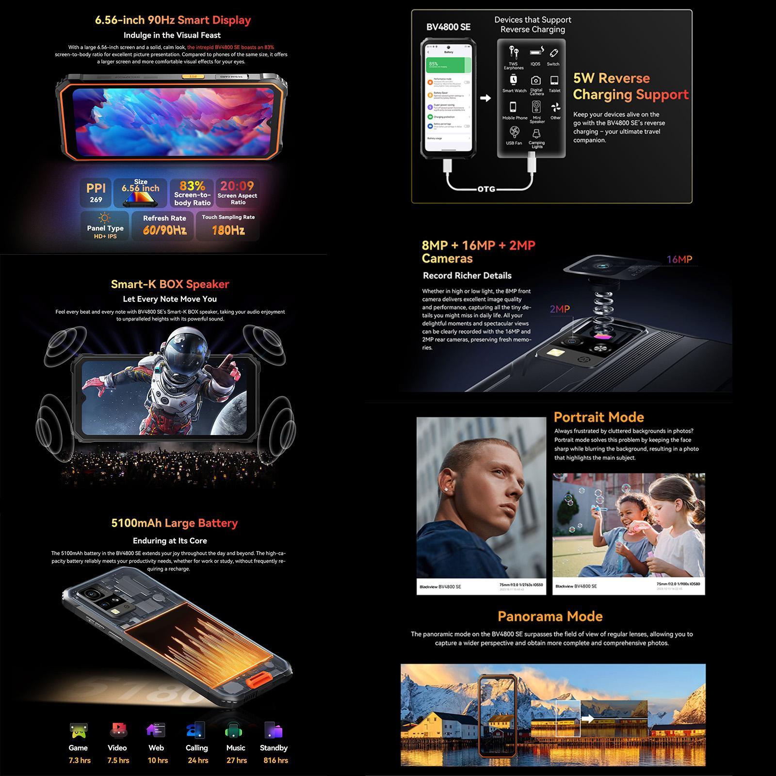 HK Warehouse Blackview BV4800 SE Rugged Phone, 4GB+64GB, 6.56 inch Android 15 UMS9320E T615 Octa Core, Network: 4G, OTG, NFC Orange