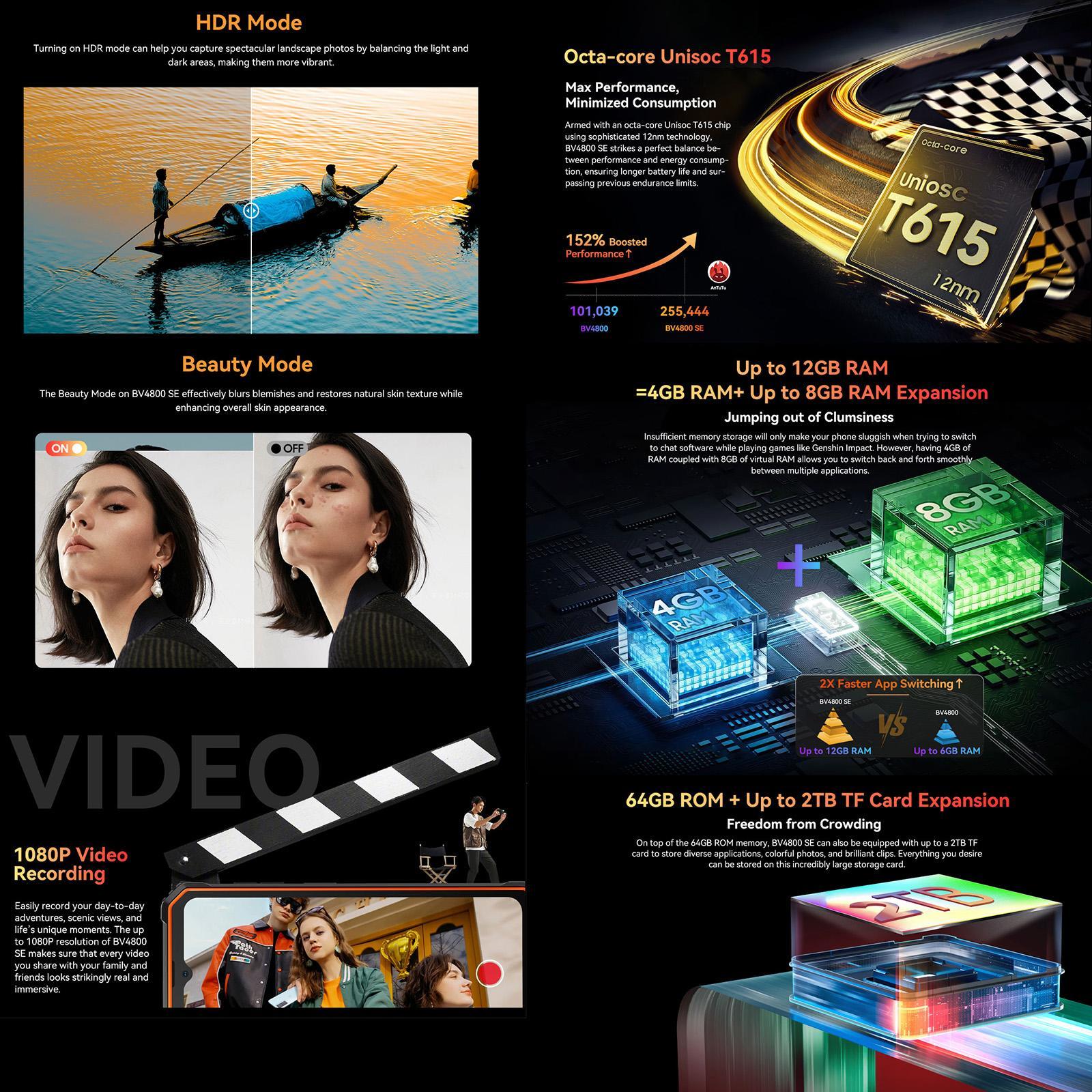 HK Warehouse Blackview BV4800 SE Rugged Phone, 4GB+64GB, 6.56 inch Android 15 UMS9320E T615 Octa Core, Network: 4G, OTG, NFC Orange