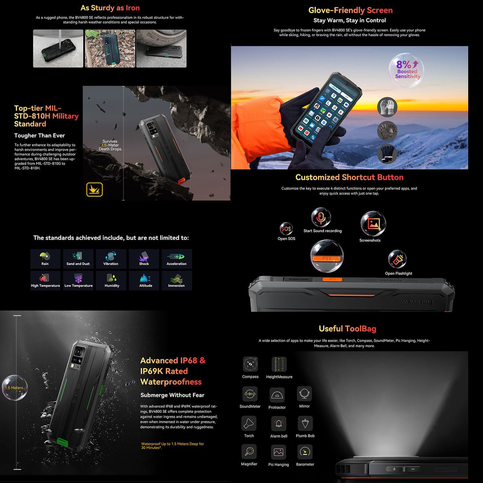 HK Warehouse Blackview BV4800 SE Rugged Phone, 4GB+64GB, 6.56 inch Android 15 UMS9320E T615 Octa Core, Network: 4G, OTG, NFC Orange