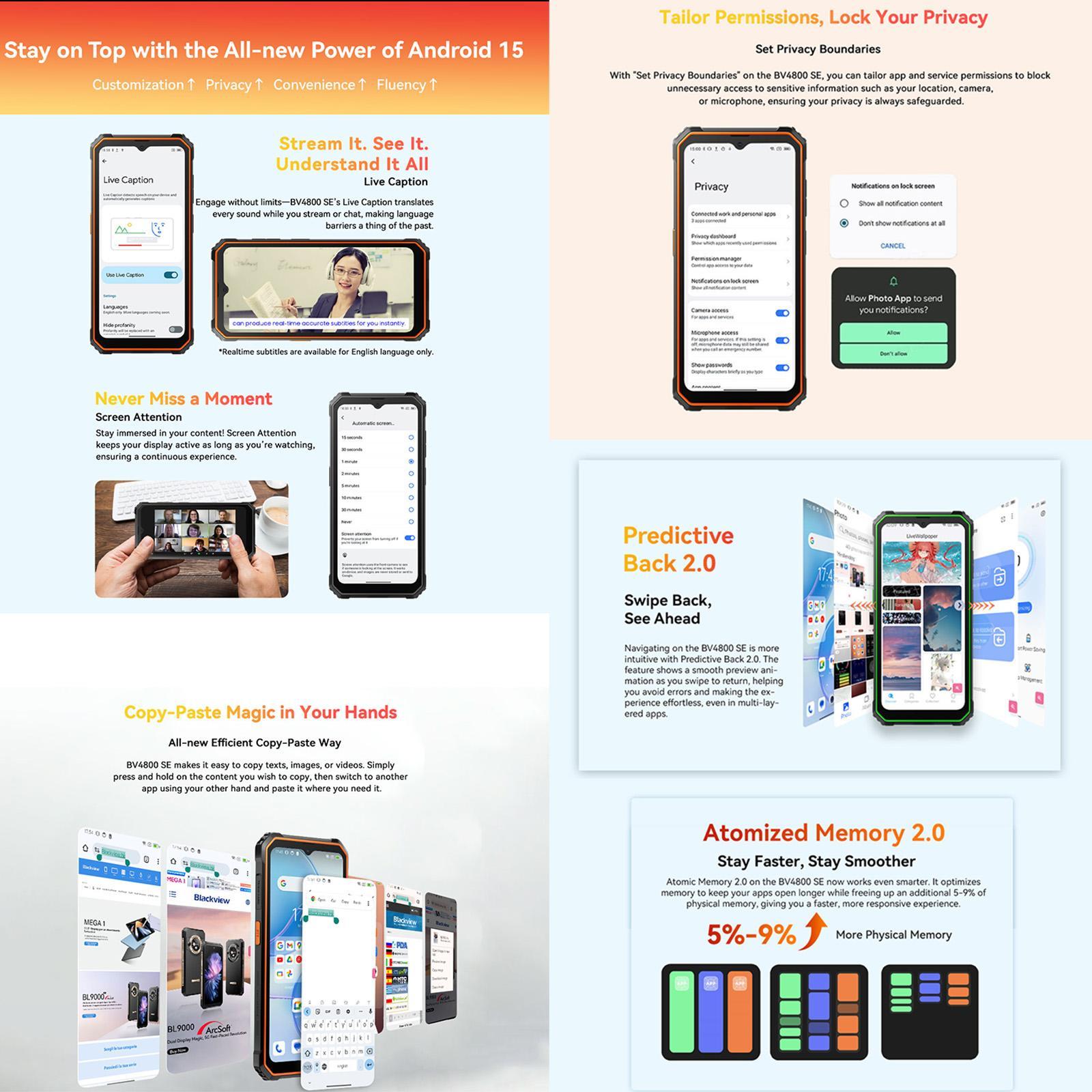 HK Warehouse Blackview BV4800 SE Rugged Phone, 4GB+64GB, 6.56 inch Android 15 UMS9320E T615 Octa Core, Network: 4G, OTG, NFC Orange
