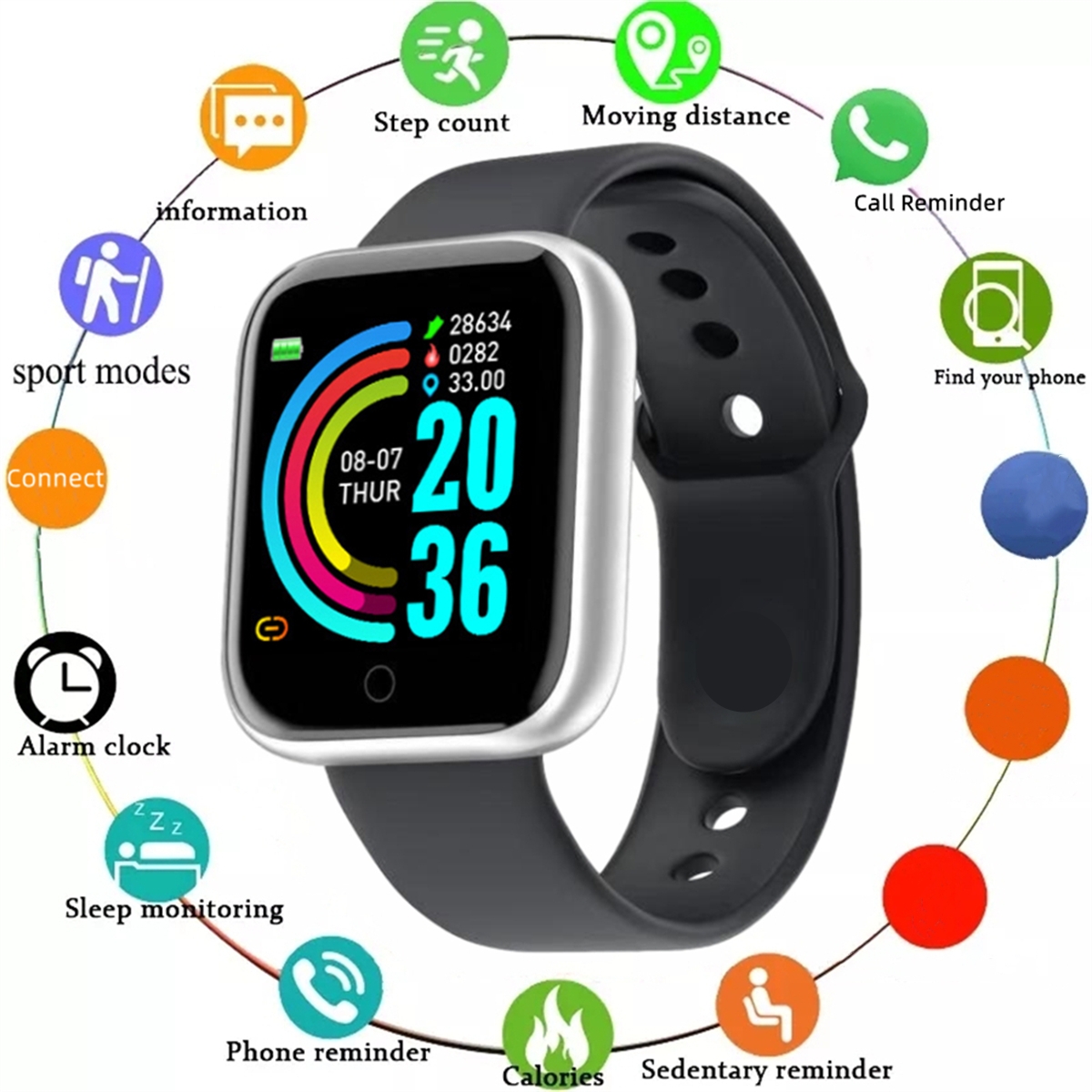 Smart Watch Sport Wristband Fitness Monitoring Track Heart Rate Call and Message Remind Men Smartwatch Woman 116 Plus Clock D13