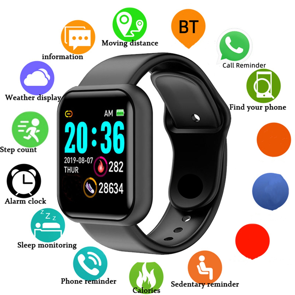 Smart Watch Sport Wristband Fitness Monitoring Track Heart Rate Call and Message Remind Men Smartwatch Woman 116 Plus Clock D13