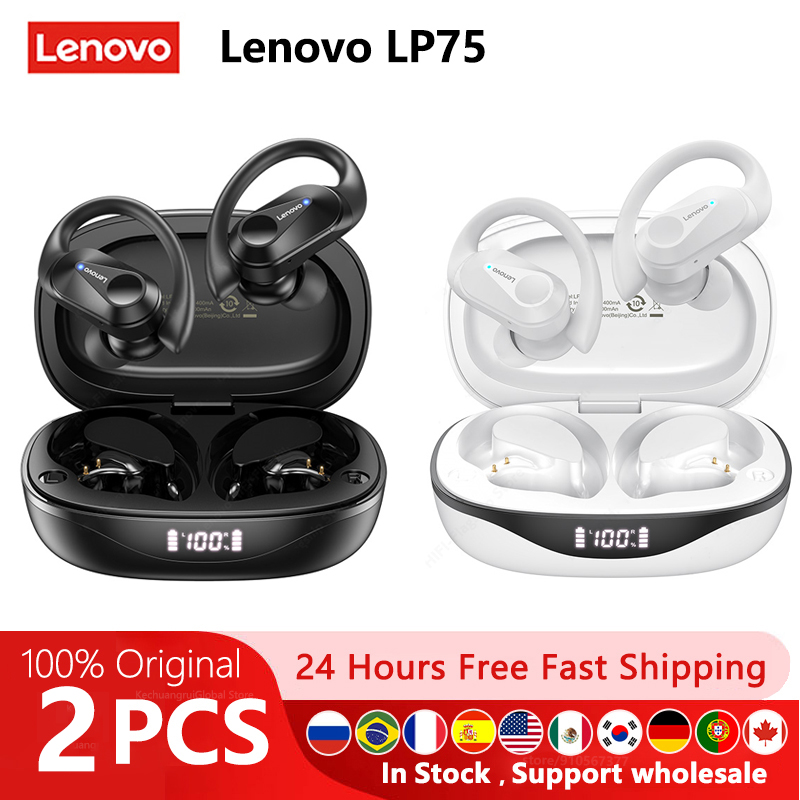 Lenovo LP75 Ture Wireless Headphones TWS Bluetooth 5.3 Noise Reduction Sports Ear Hook HiFi Stereo Waterproof Gaming Earphones