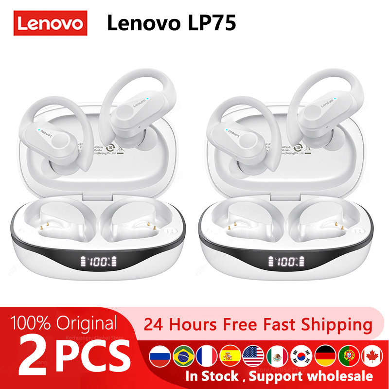 Lenovo LP75 Ture Wireless Headphones TWS Bluetooth 5.3 Noise Reduction Sports Ear Hook HiFi Stereo Waterproof Gaming Earphones