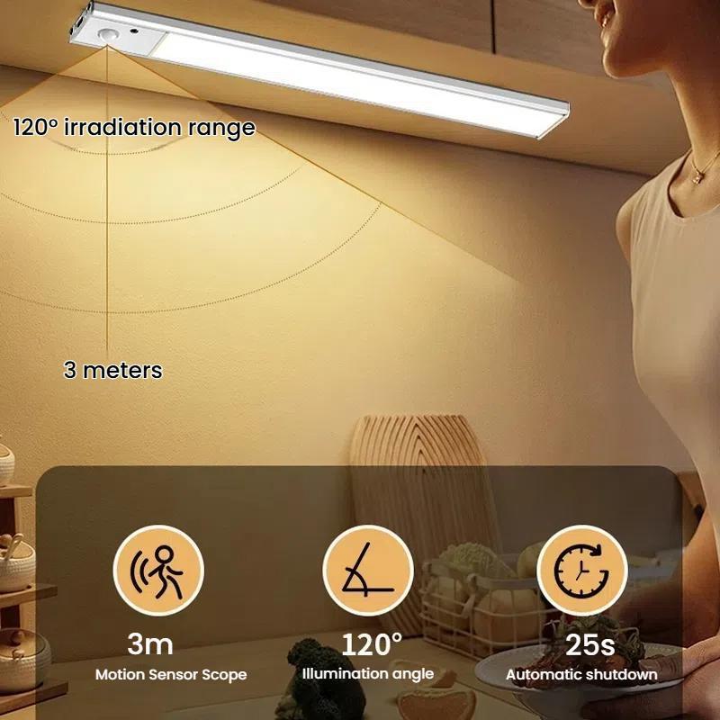 60cm Rechargeable Motion Sensor Light Bar Cabinet Wardrobe Lamp With Remote Control Silver