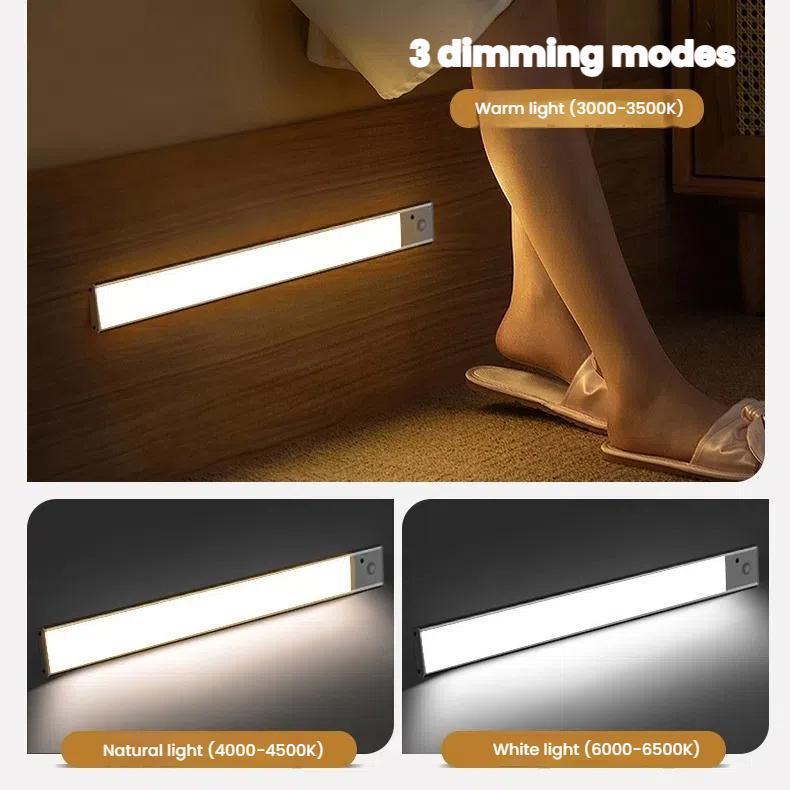 60cm Rechargeable Motion Sensor Light Bar Cabinet Wardrobe Lamp With Remote Control Silver