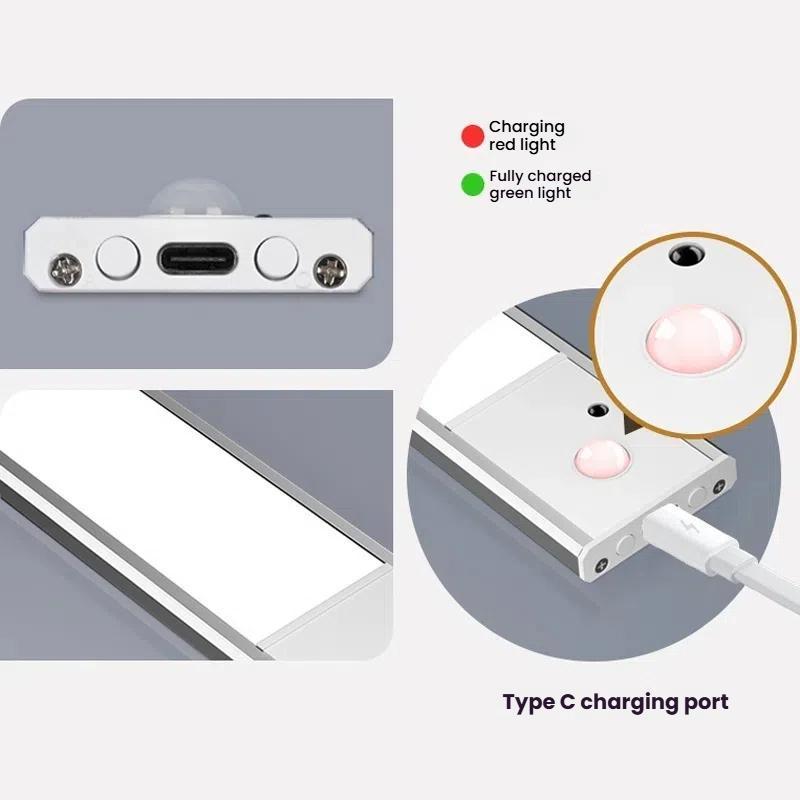 40cm Rechargeable Motion Sensor Light Bar Cabinet Wardrobe Lamp With Remote Control Silver