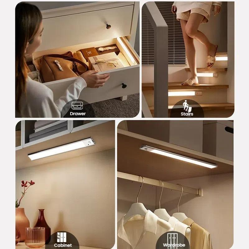 40cm Rechargeable Motion Sensor Light Bar Cabinet Wardrobe Lamp With Remote Control Silver