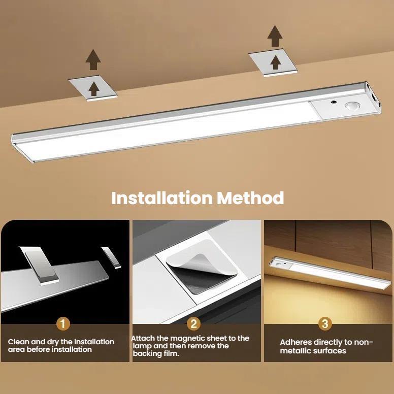 40cm Rechargeable Motion Sensor Light Bar Cabinet Wardrobe Lamp With Remote Control Silver