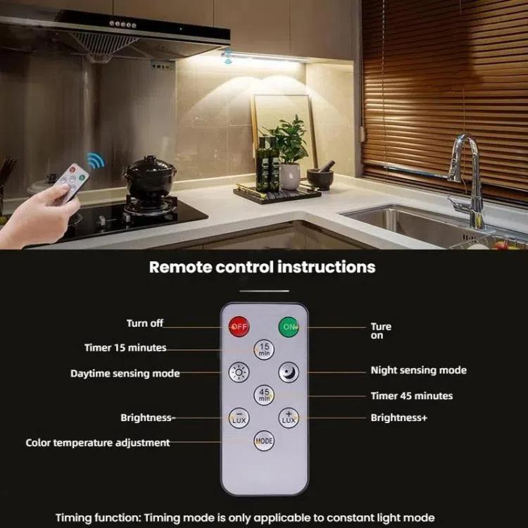 20cm Rechargeable Motion Sensor Light Bar Cabinet Wardrobe Lamp With Remote Control Black