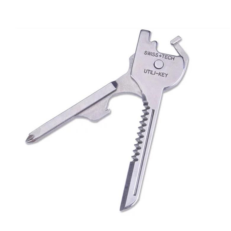 swiss+tech stainless steel 6 in 1 multi-function outdoor key chain, foldable mini tools key ring