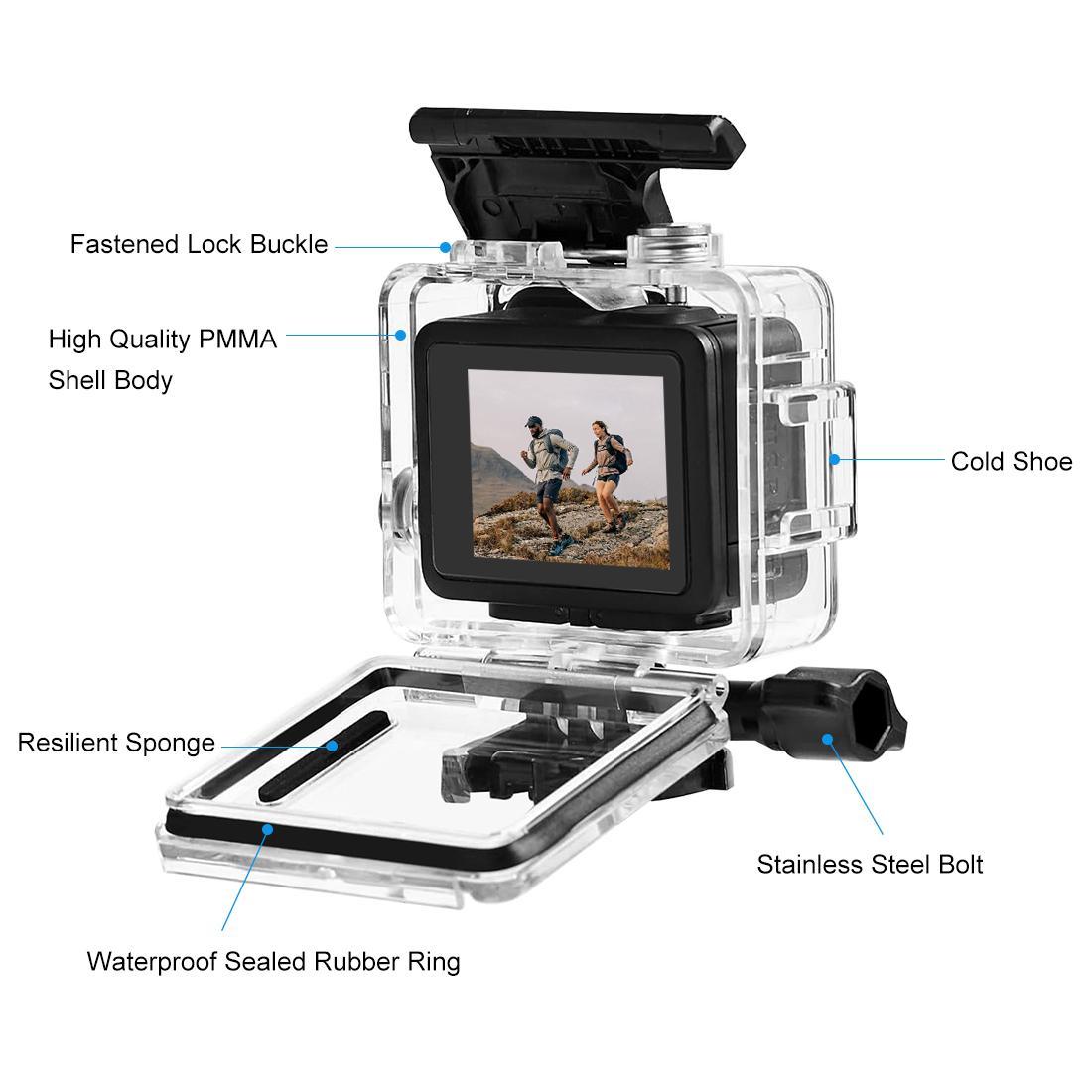 For GoPro HERO 4K 2024 PULUZ 60m - 196ft Waterproof Housing Protective Case with Buckle Basic Mount & Screw Transparent