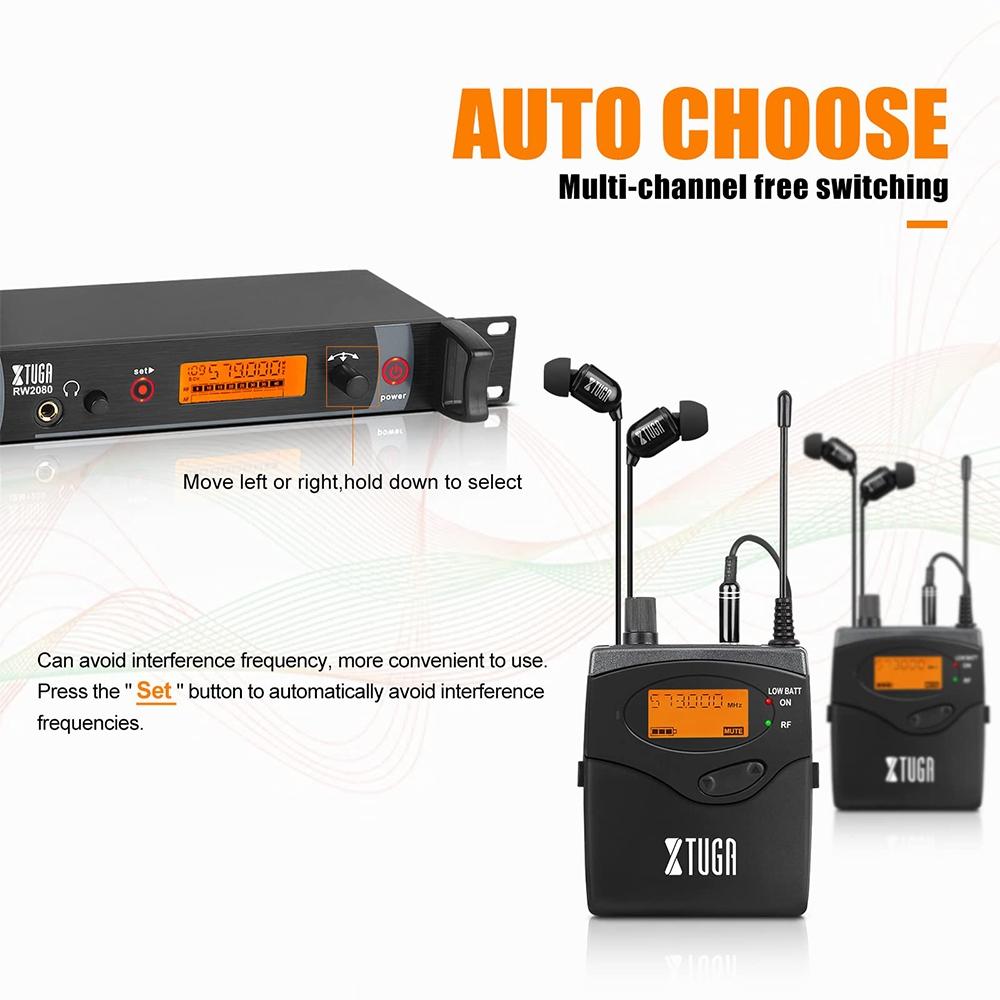 XTUGA RW2080 UHF Wireless Stage Singer In-Ear Monitor System Single BodyPack Receiver