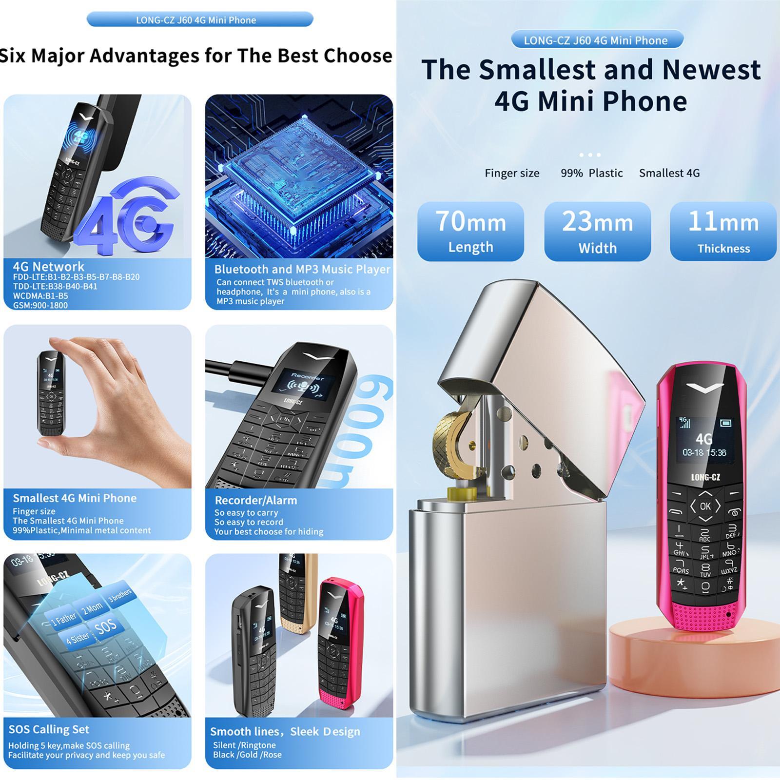 LONG-CZ J60 4G Mini Phone, 1.77 inch Unisoc T107, 21 Keys, Network: 4G, Single SIM Black