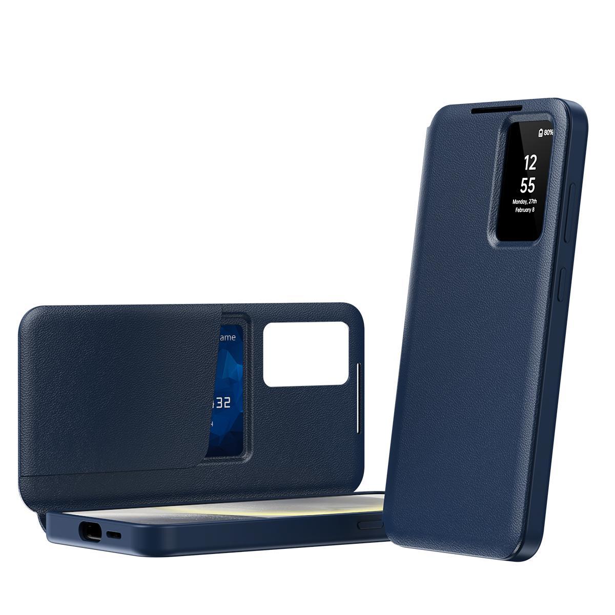 For Samsung Galaxy S25 Ultra 5G Smart View Window Leather Phone Case with Card SlotBlue