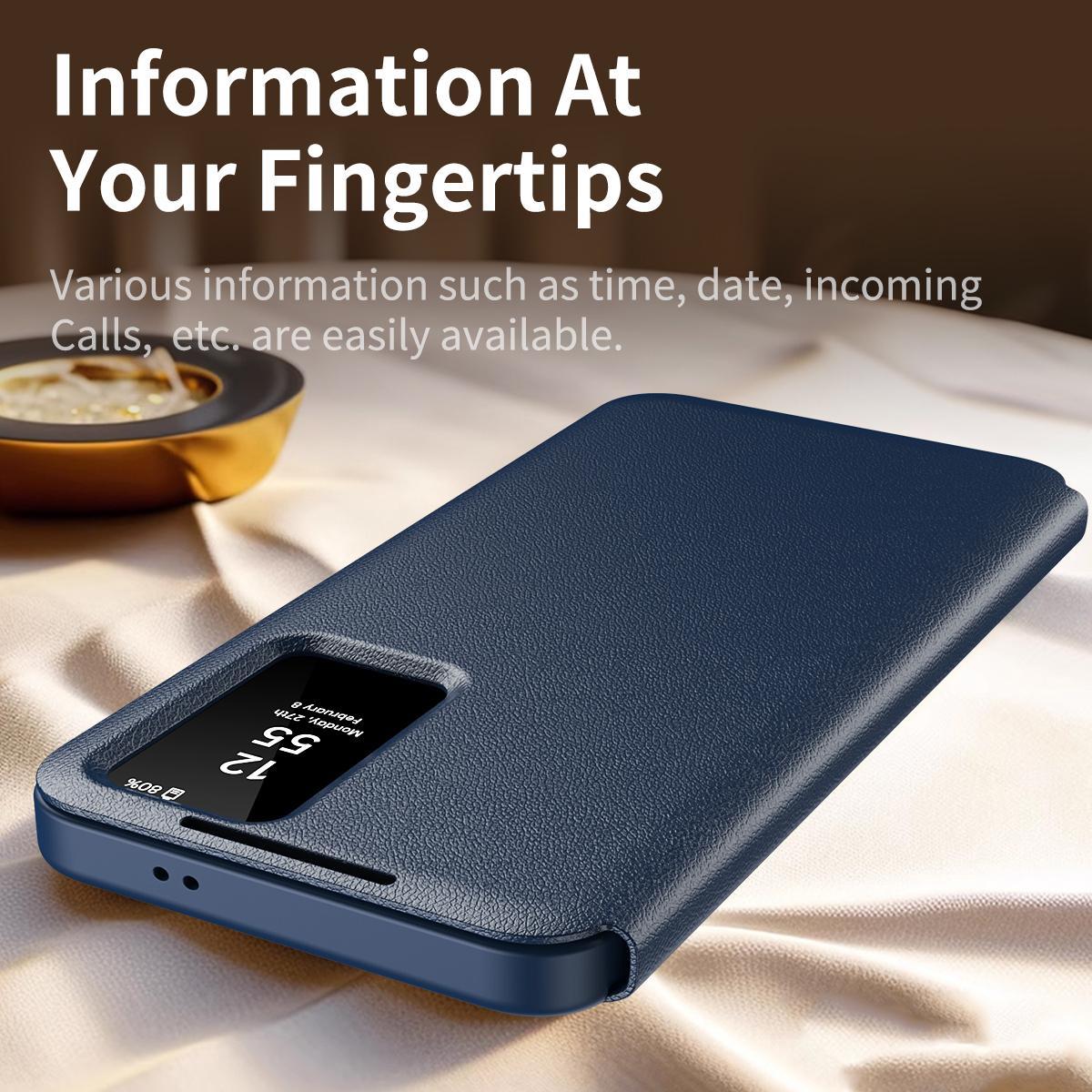 For Samsung Galaxy S25 Ultra 5G Smart View Window Leather Phone Case with Card SlotBlue