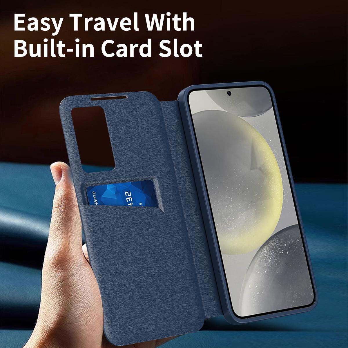 For Samsung Galaxy S25 Ultra 5G Smart View Window Leather Phone Case with Card SlotBlue