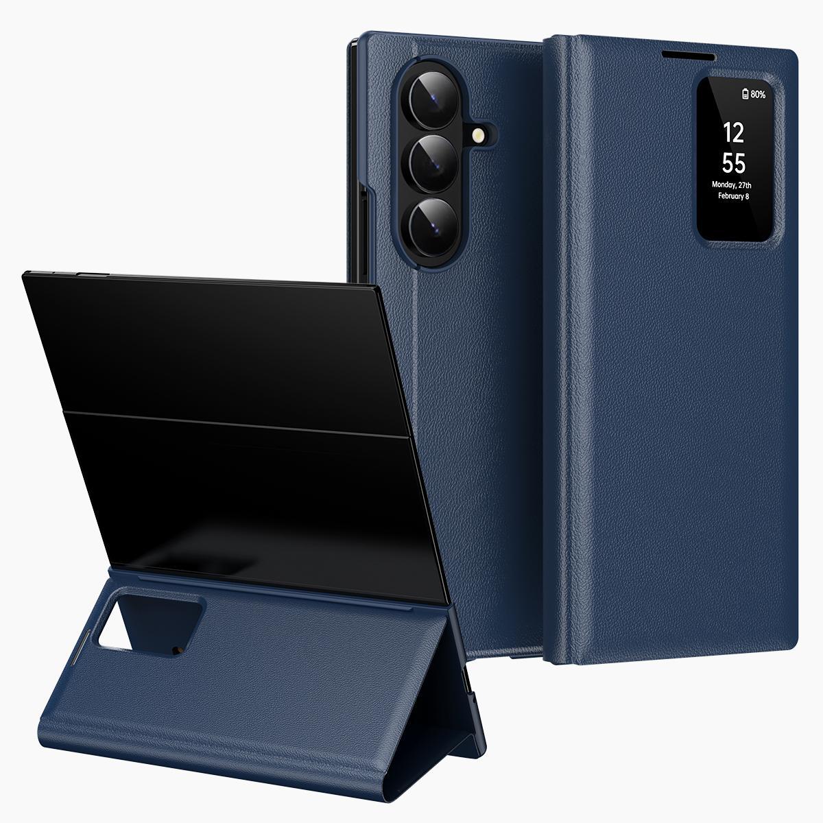 For Samsung Galaxy S25 Ultra 5G Smart View Window Leather Phone Case with Card SlotBlue