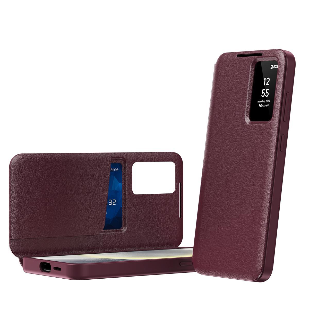 For Samsung Galaxy S25 Ultra 5G Smart View Window Leather Phone Case with Card SlotBlue
