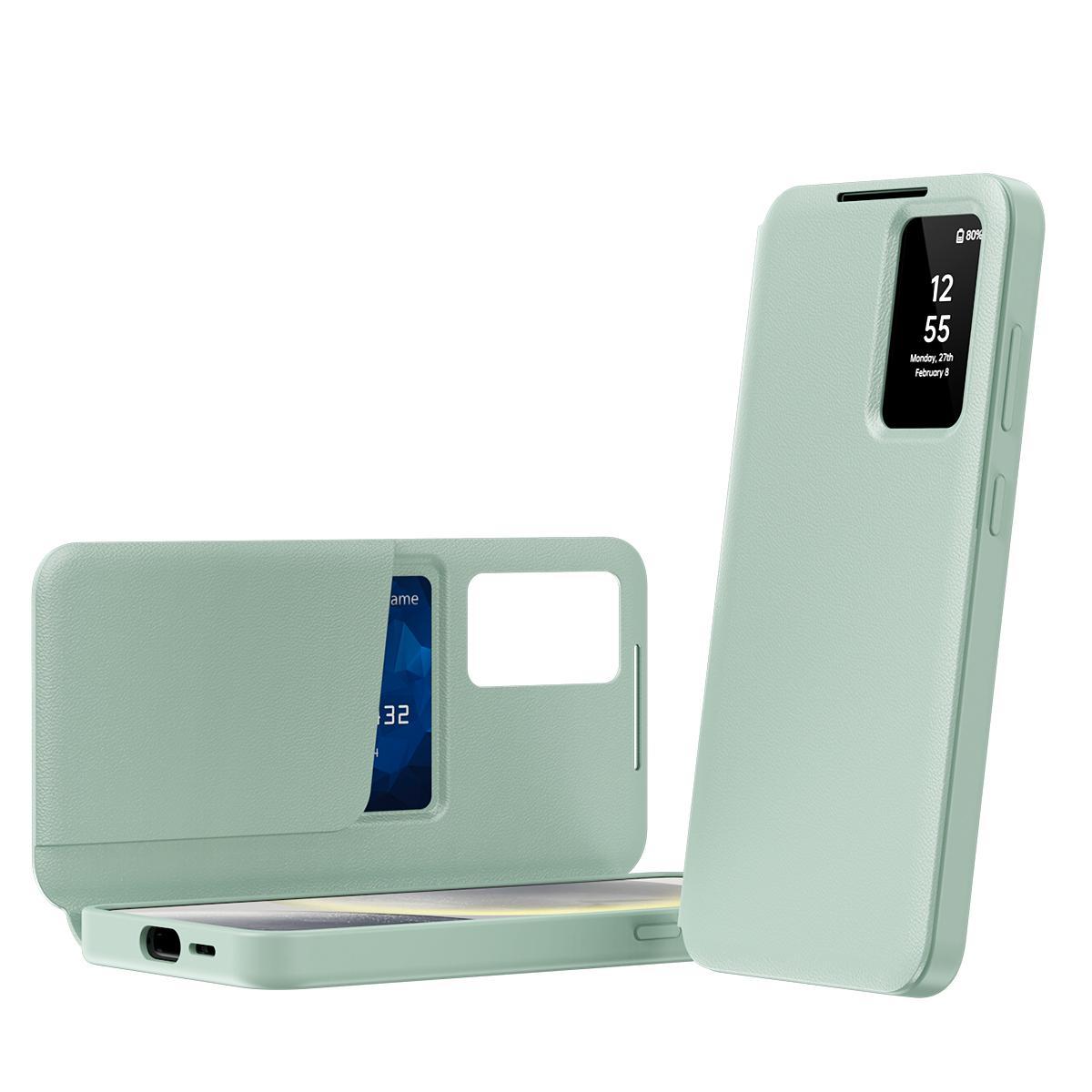 For Samsung Galaxy S25 Ultra 5G Smart View Window Leather Phone Case with Card SlotBlue