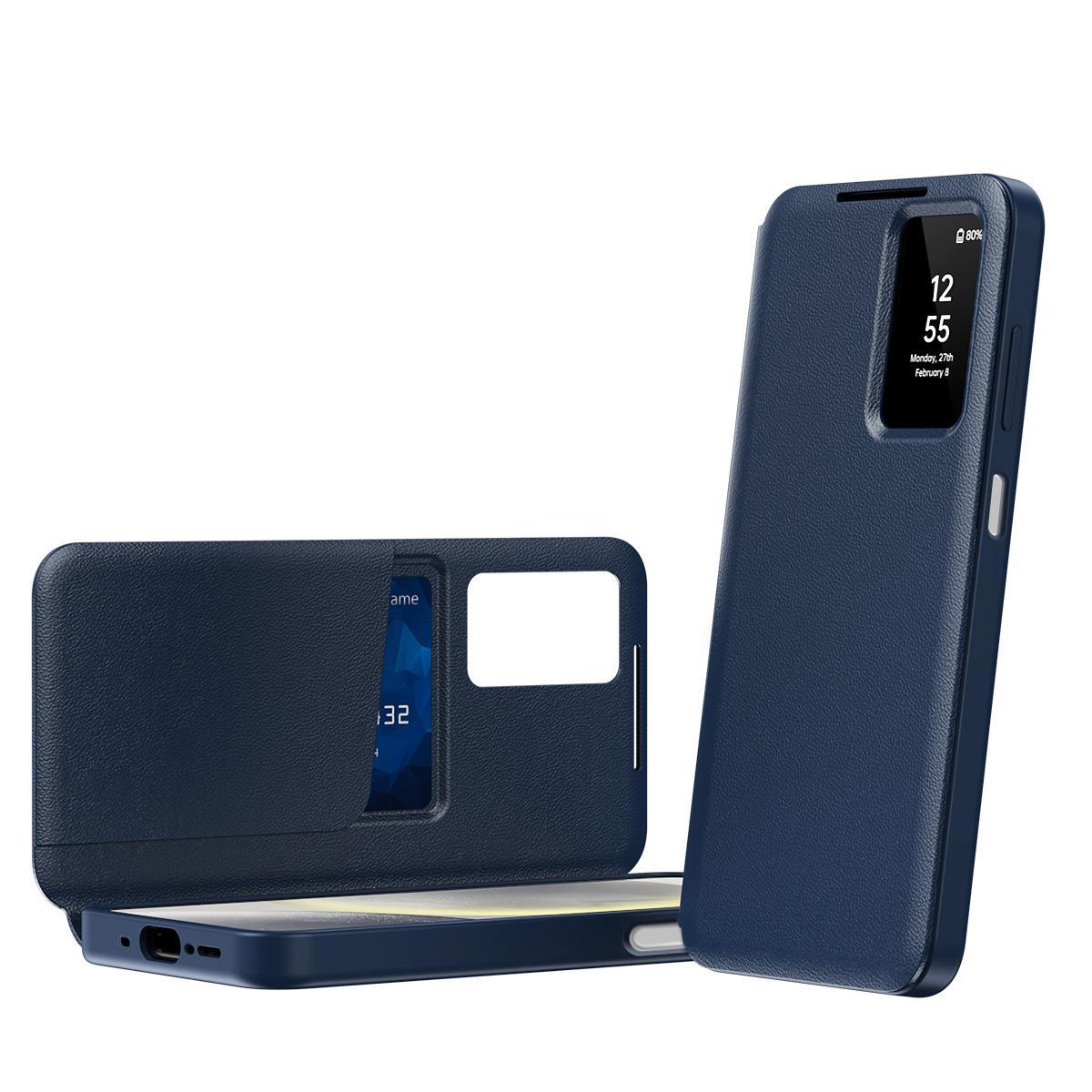 For Samsung Galaxy S25 Ultra 5G Smart View Window Leather Phone Case with Card SlotBlue